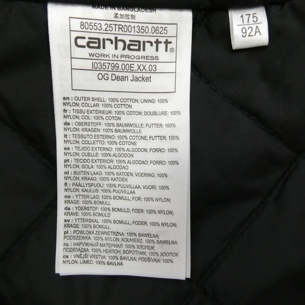 Carhartt カーハート 25AW I035799-25F OG DEAN JACKET オリジナル ディーン ジャケット コットンキャンバス ジップアップ ジャケット ブラック系 M【新古品】【未使用】【中古】