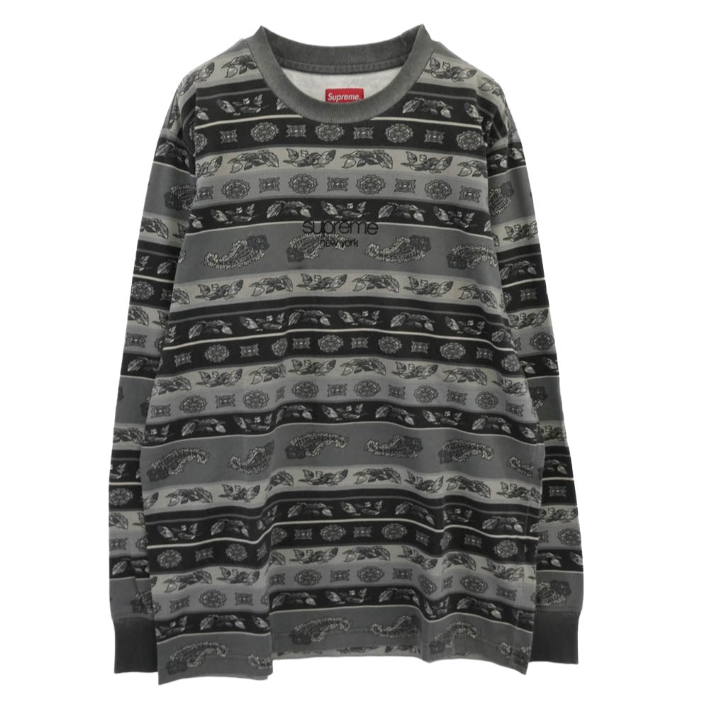 Supreme シュプリーム 16SS ワングラム期 paisley Stripe L/S Top ペイズリー ストライプ ロングスリーブ 長袖 Tシャツ ブラック系 M【中古】