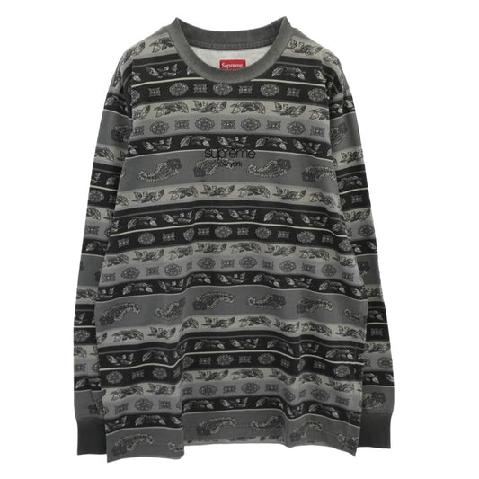 Supreme シュプリーム 16SS ワングラム期 paisley Stripe L/S Top ペイズリー ストライプ ロングスリーブ 長袖 Tシャツ ブラック系 M【中古】