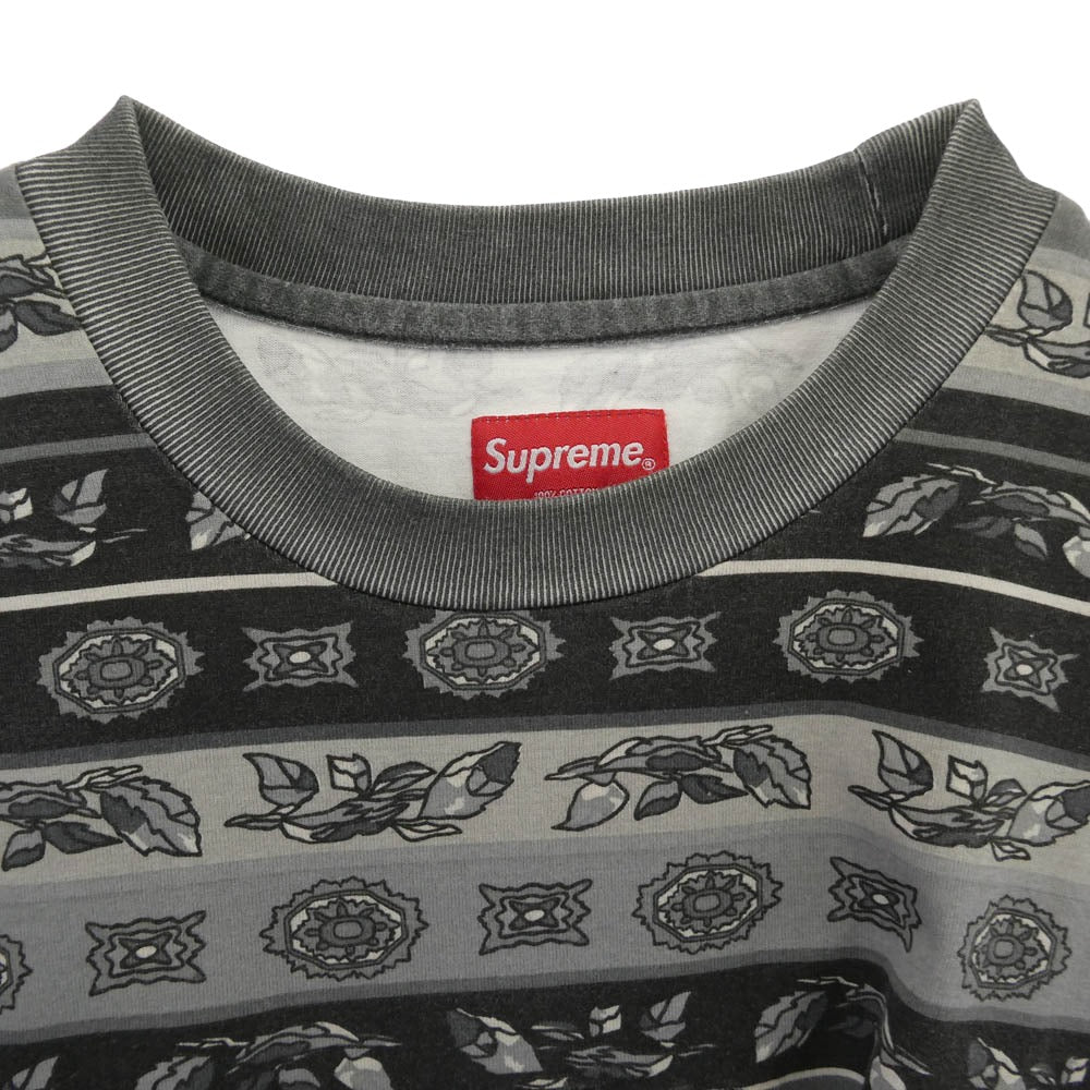 Supreme シュプリーム 16SS ワングラム期 paisley Stripe L/S Top ペイズリー ストライプ ロングスリーブ 長袖 Tシャツ ブラック系 M【中古】