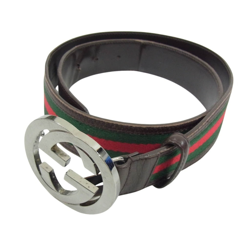 GUCCI グッチ シェリーライン インターロッキング ロゴバックル レザー ベルト ブラウン系【中古】
