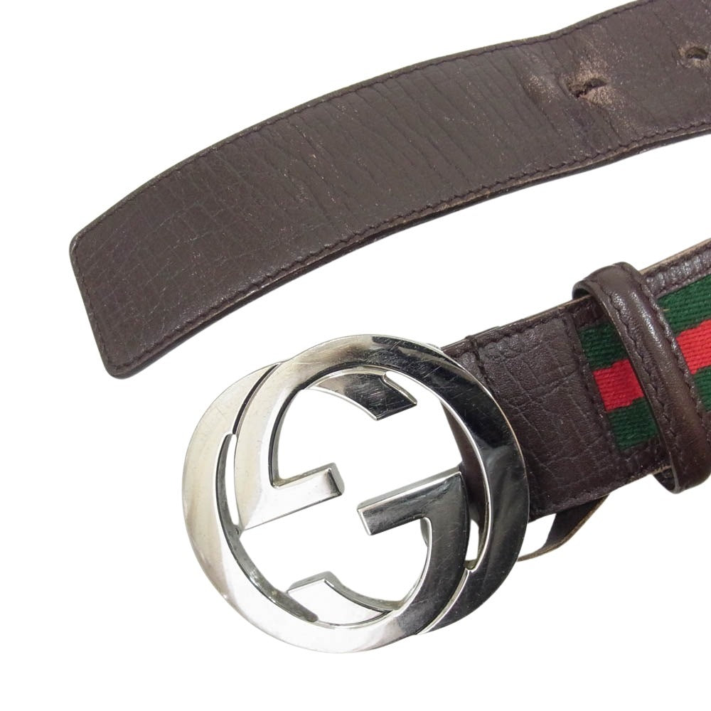 GUCCI グッチ シェリーライン インターロッキング ロゴバックル レザー ベルト ブラウン系【中古】