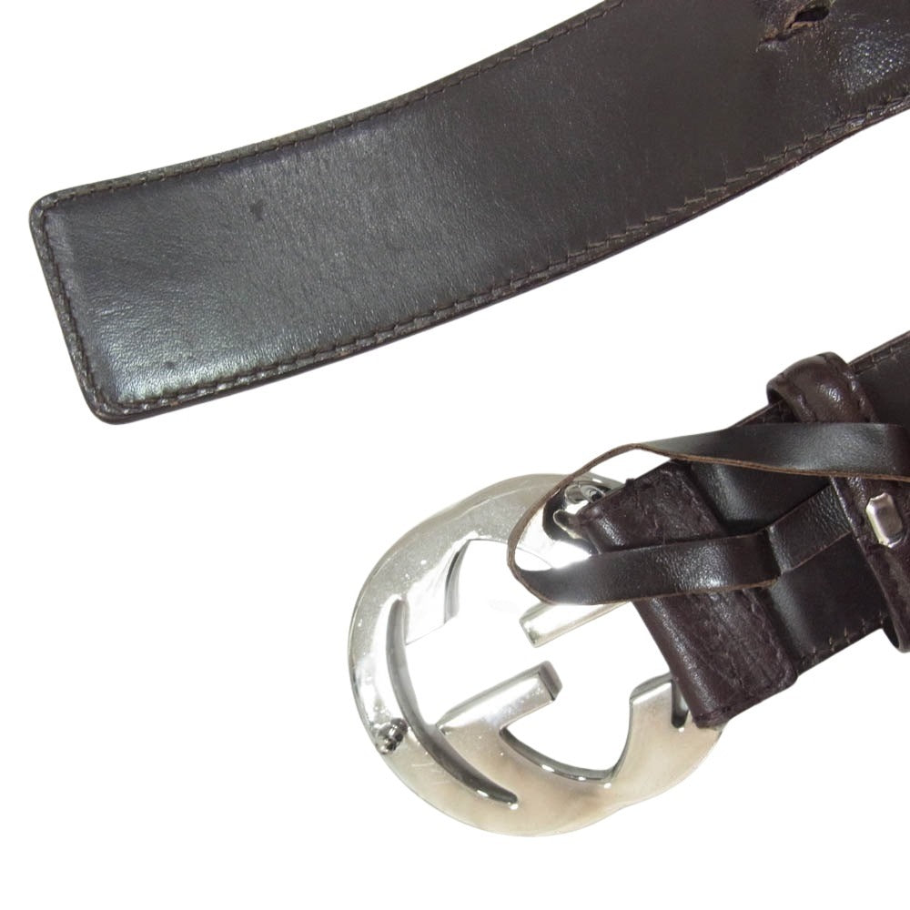 GUCCI グッチ シェリーライン インターロッキング ロゴバックル レザー ベルト ブラウン系【中古】