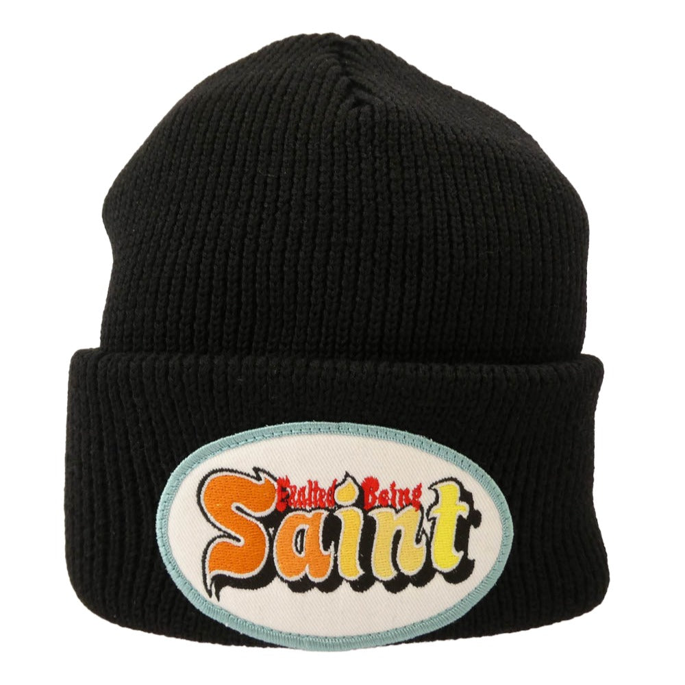 SAINT MICHAEL セントマイケル 25AW SM-HR1-0000-096 KNIT CAP SAINT ロゴワッペン ニットキャップ ビーニー ブラック系【新古品】【未使用】【中古】