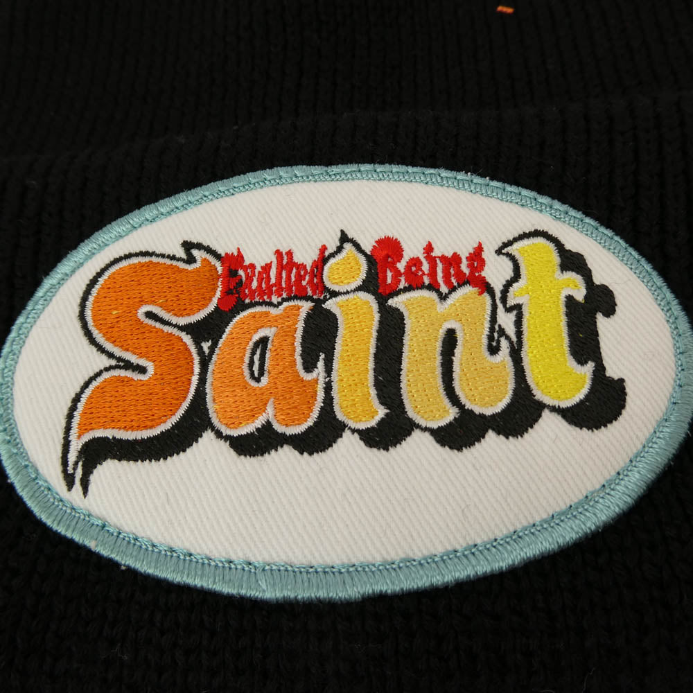 SAINT MICHAEL セントマイケル 25AW SM-HR1-0000-096 KNIT CAP SAINT ロゴワッペン ニットキャップ ビーニー ブラック系【新古品】【未使用】【中古】