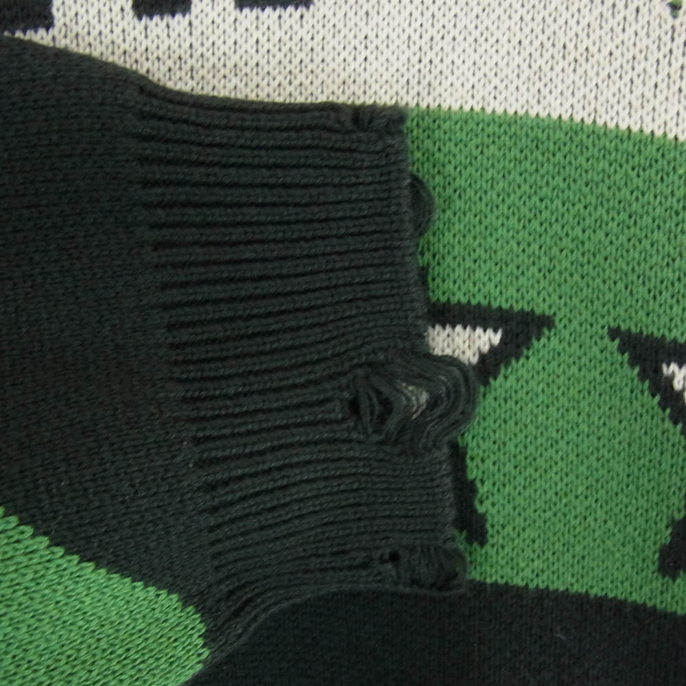 カミヤ 25AW G15P0066-0 Racing Jqd Sweater ダメージ加工 レーシング コットン ジャガード ニット グリーン系 S【新古品】【未使用】【中古】