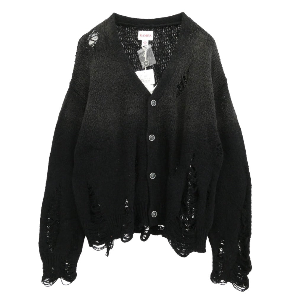 カミヤ 25AW G15CD064-0 Sun Faded Cardigan サンフェード加工 ダメージ加工 コットン カーディガン ブラック系 S【新古品】【未使用】【中古】