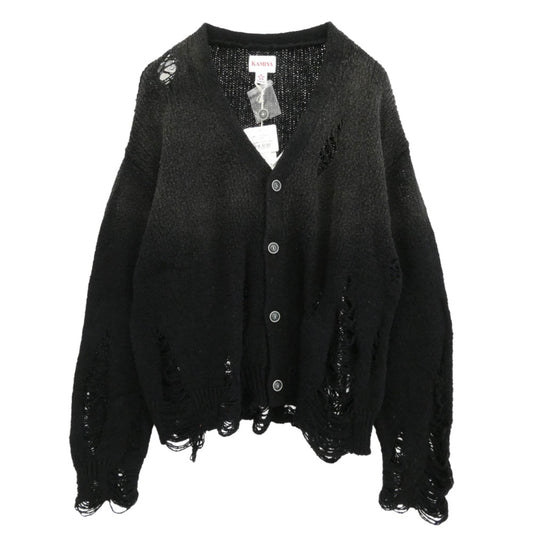 カミヤ 25AW G15CD064-0 Sun Faded Cardigan サンフェード加工 ダメージ加工 コットン カーディガン ブラック系 S【新古品】【未使用】【中古】