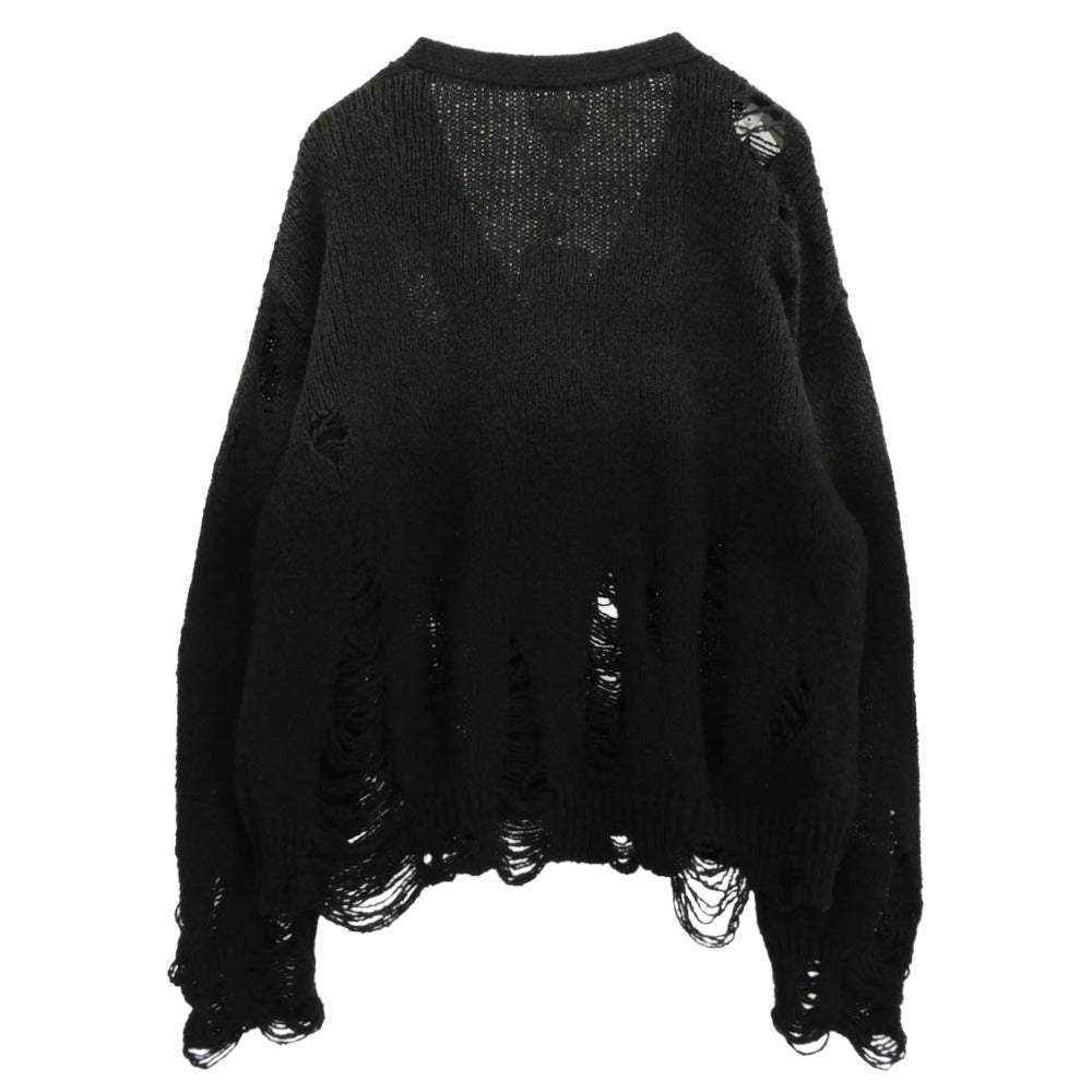 カミヤ 25AW G15CD064-0 Sun Faded Cardigan サンフェード加工 ダメージ加工 コットン カーディガン ブラック系 S【新古品】【未使用】【中古】
