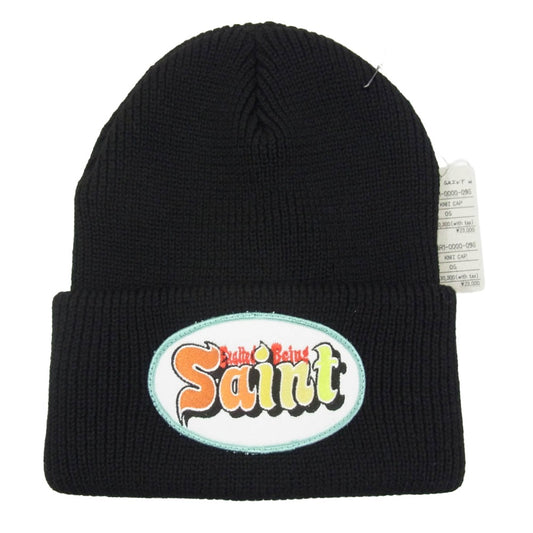 SAINT MICHAEL セントマイケル 25AW SM-HR1-0000-096 KNIT CAP SAINT ロゴワッペン ニットキャップ ビーニー ブラック系 OS【新古品】【未使用】【中古】
