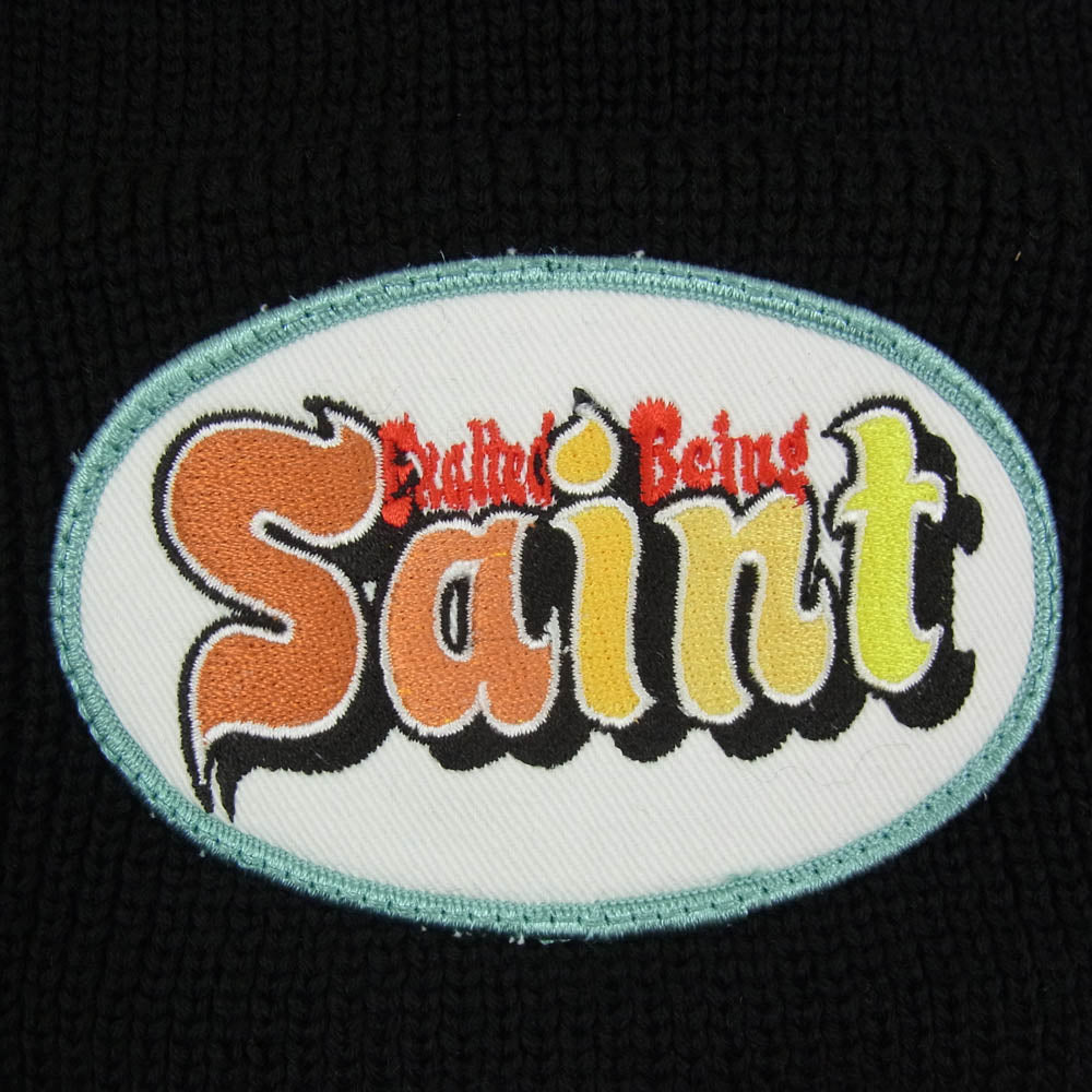 SAINT MICHAEL セントマイケル 25AW SM-HR1-0000-096 KNIT CAP SAINT ロゴワッペン ニットキャップ ビーニー ブラック系 OS【新古品】【未使用】【中古】