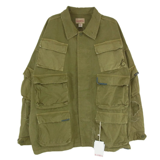カミヤ 25AW G15BL039-0 Repaired Ripstop Fatigue Jacket リペア加工 ファティーグ マルチポケット ミリタリー ジャケット カーキ系 S【新古品】【未使用】【中古】