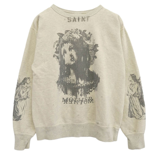 SAINT MICHAEL セントマイケル 23SS SM-S23-0000-095 × Kosuke Kawamura 河村康輔 KK_CRW SWEAT MOTHER ダメージ加工 クルーネック スウェット グレー系 M【中古】