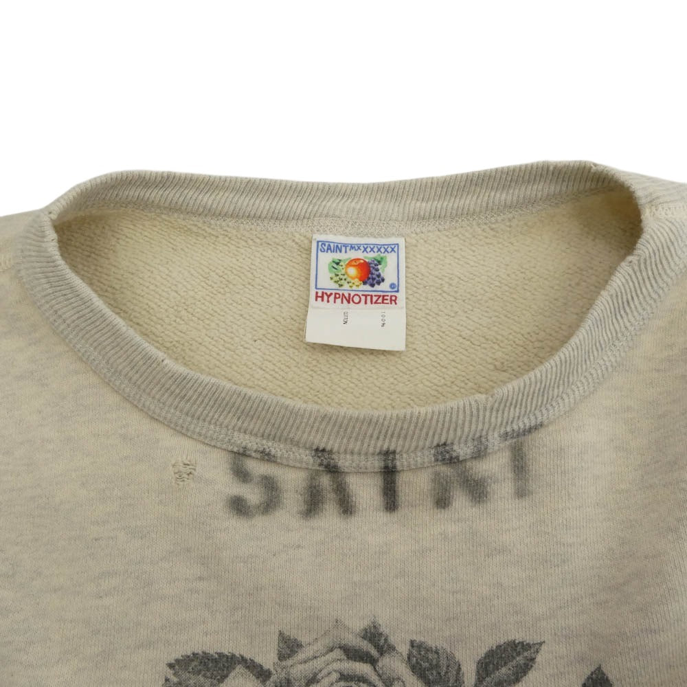 SAINT MICHAEL セントマイケル 23SS SM-S23-0000-095 × Kosuke Kawamura 河村康輔 KK_CRW SWEAT MOTHER ダメージ加工 クルーネック スウェット グレー系 M【中古】