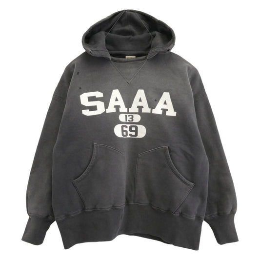 SAINT MICHAEL セントマイケル 25AW SM-HR1-0000-C58 × BerBerJin ベルベルジン AFTER HOODED DBL FC ヴィンテージ加工 フロントプリント プルオーバーパーカー グレー系 M【極上美品】【中古】