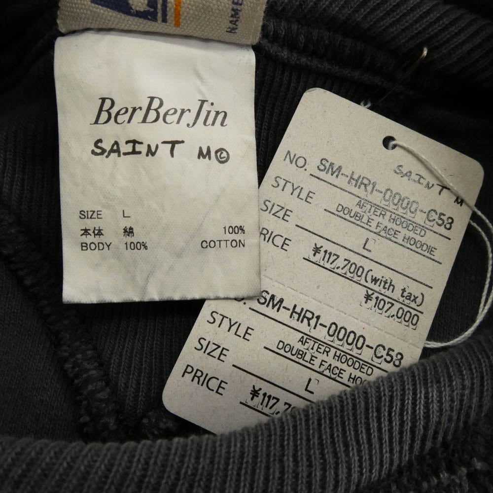 SAINT MICHAEL セントマイケル 25AW SM-HR1-0000-C58 × BerBerJin ベルベルジン AFTER HOODED DBL FC ヴィンテージ加工 フロントプリント プルオーバーパーカー グレー系 M【極上美品】【中古】
