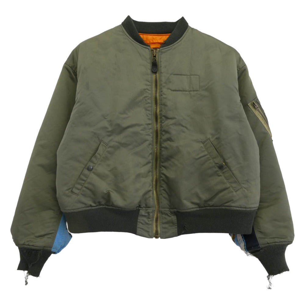 SAINT MICHAEL セントマイケル 24AW SM-YS1-0000-064 DAMEGE MA-1 ダメージ加工 ニット切替 フライトジャケット ブルゾン カーキ系 オレンジ系 L【中古】