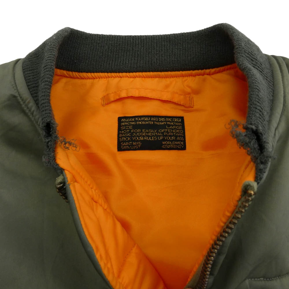 SAINT MICHAEL セントマイケル 24AW SM-YS1-0000-064 DAMEGE MA-1 ダメージ加工 ニット切替 フライトジャケット ブルゾン カーキ系 オレンジ系 L【中古】