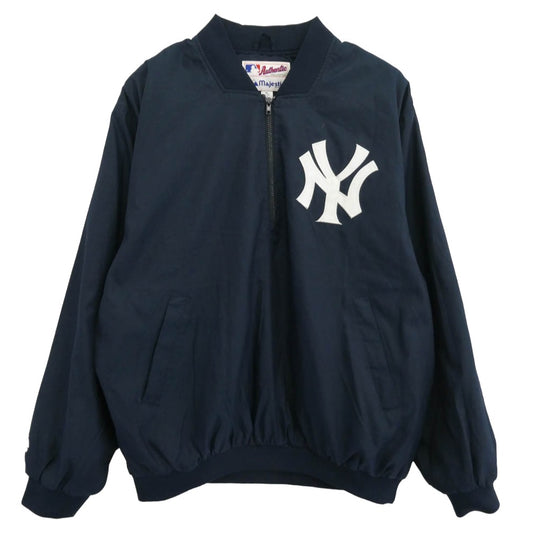マジェスティック 90’s MLB NY YANKEES ヤンキース ナイロン ハーフジップ プルオーバー ジャケット ネイビー系 XL【中古】