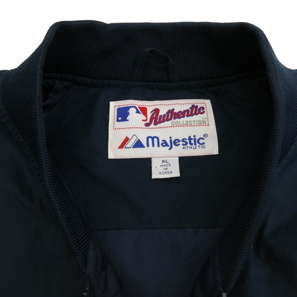 マジェスティック 90’s MLB NY YANKEES ヤンキース ナイロン ハーフジップ プルオーバー ジャケット ネイビー系 XL【中古】