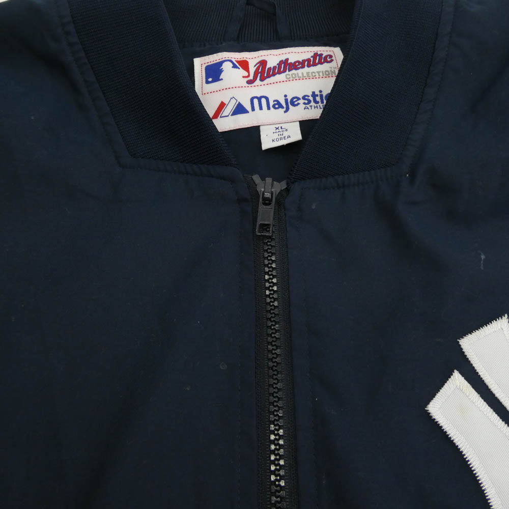 マジェスティック 90’s MLB NY YANKEES ヤンキース ナイロン ハーフジップ プルオーバー ジャケット ネイビー系 XL【中古】
