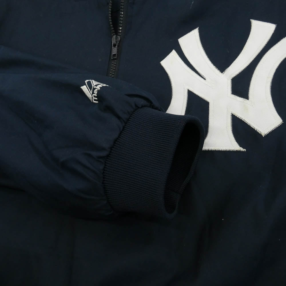 マジェスティック 90’s MLB NY YANKEES ヤンキース ナイロン ハーフジップ プルオーバー ジャケット ネイビー系 XL【中古】