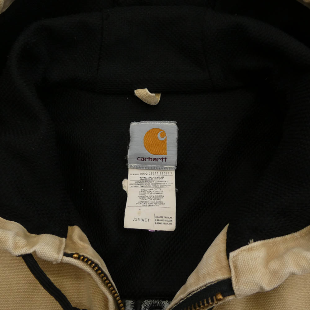 Carhartt カーハート J25 00's ACTIVE JACKET バック刺繍 アクティブ ジャケット フーデッドジャケット ベージュ系 XL【中古】