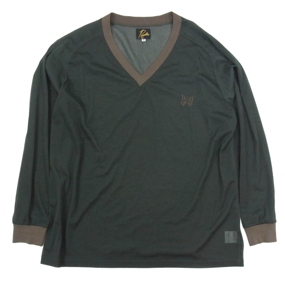 Needles ニードルス OT256 L/S V NECK TEE - POLY TRICOT CHIFFON ロングスリーブ Vネックティー ポリ トリコット シフォン チャコール系 M【中古】