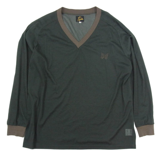 Needles ニードルス OT256 L/S V NECK TEE - POLY TRICOT CHIFFON ロングスリーブ Vネックティー ポリ トリコット シフォン チャコール系 M【中古】