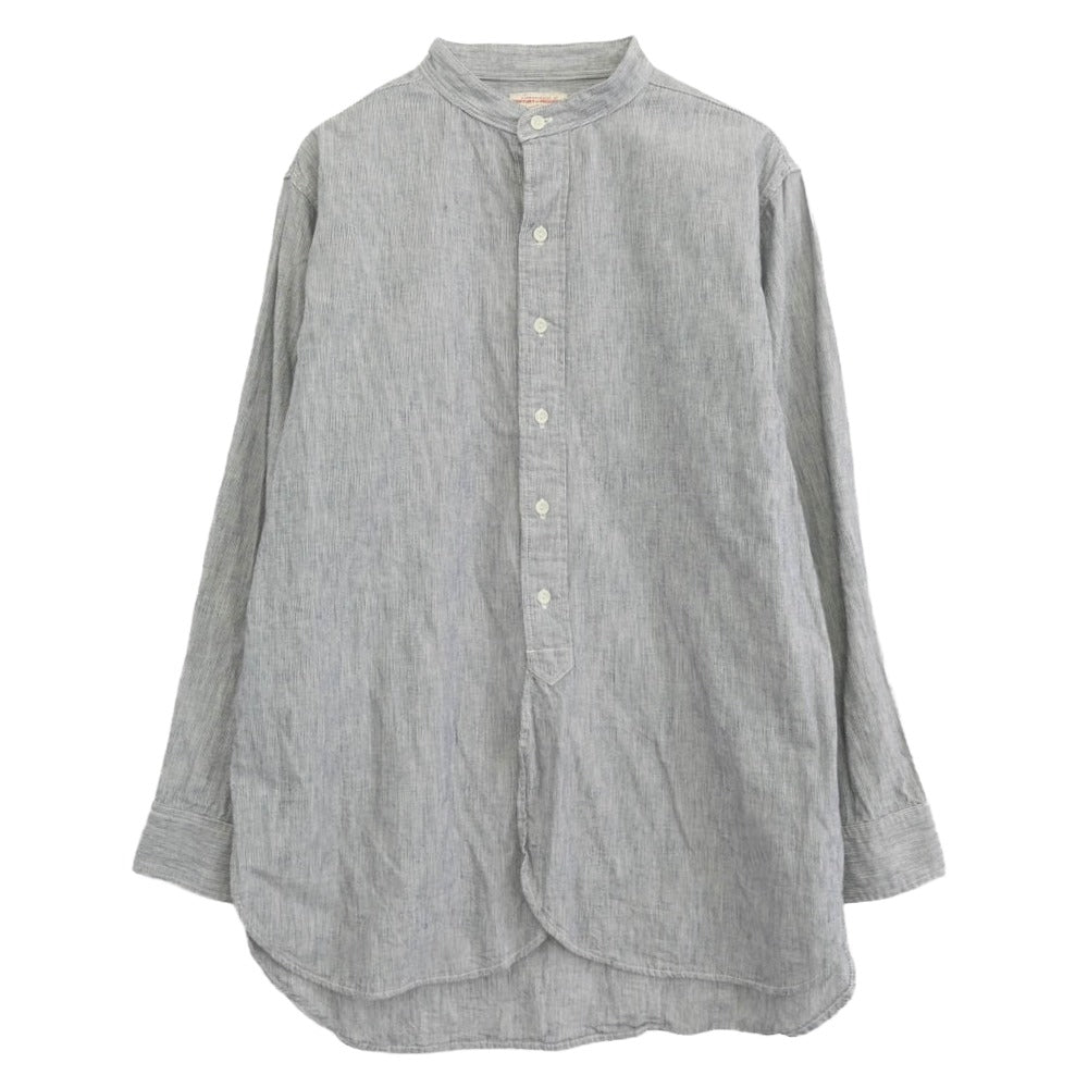 BONCOURA ボンクラ バンド カラー ヒッコリー ストライプ 長袖 シャツ オフホワイト系 ネイビー系 36【中古】