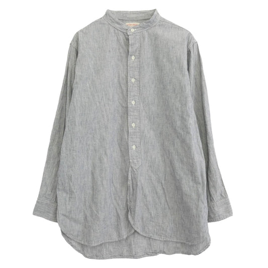 BONCOURA ボンクラ バンド カラー ヒッコリー ストライプ 長袖 シャツ オフホワイト系 ネイビー系 36【中古】