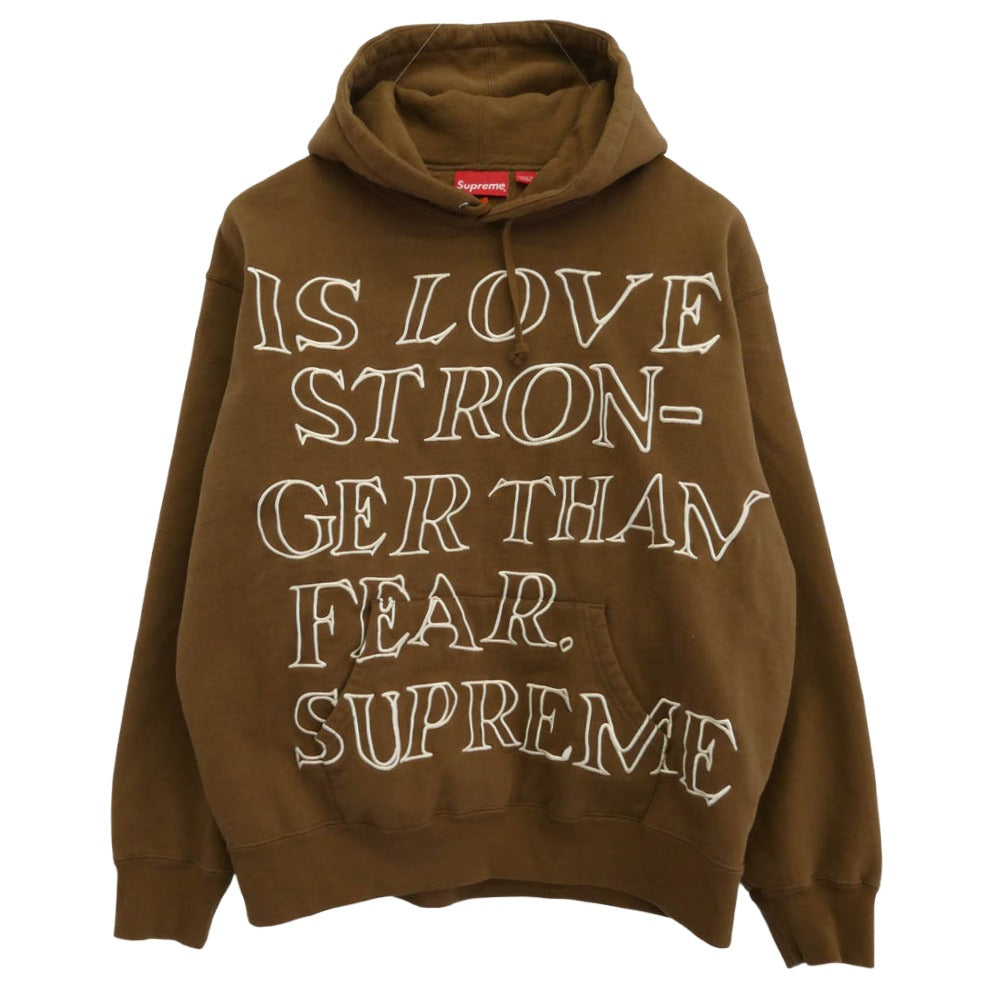 Supreme シュプリーム 23SS Stronger Than Fear Hooded Sweatshirt ストロンガー ザン フィアー フーディー スウェットシャツ パーカー ブラウン系 L【美品】【中古】