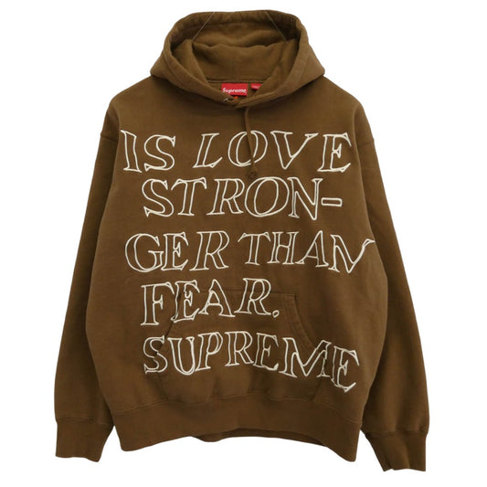 Supreme シュプリーム 23SS Stronger Than Fear Hooded Sweatshirt ストロンガー ザン フィアー フーディー スウェットシャツ パーカー ブラウン系 L【美品】【中古】