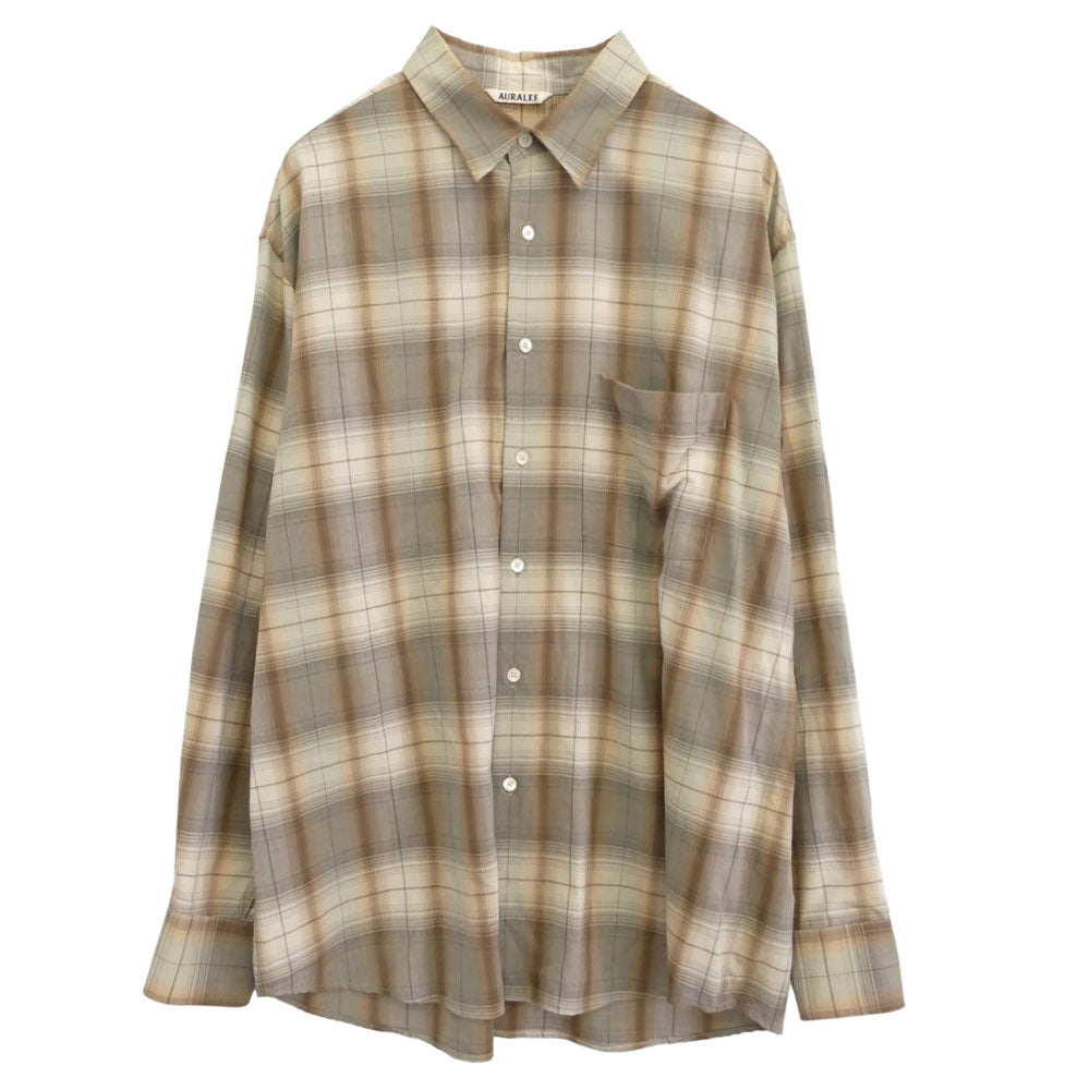 AURALEE オーラリー 25SS A25SS01LC SUPER LIGHT WOOL CHECK SHIRT スーパー ライト ウール チェック 長袖 シャツ ベージュ系 マルチカラー系 5【中古】