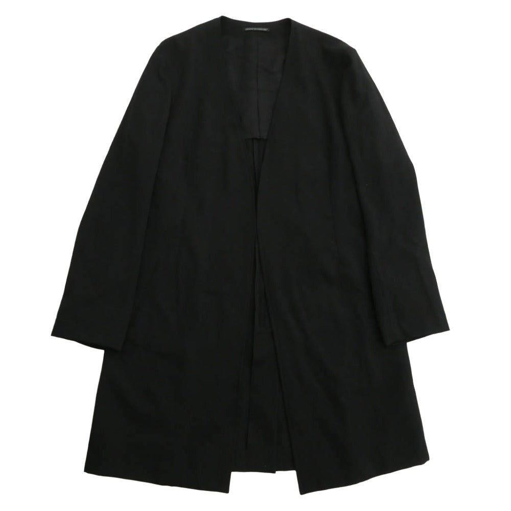 Yohji Yamamoto POUR HOMME ヨウジヤマモトプールオム 23SS HZ-J05-100 シワギャバ ノーカラー ロング ジャケット ブラック系 2【中古】
