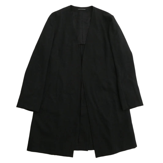 Yohji Yamamoto POUR HOMME ヨウジヤマモトプールオム 23SS HZ-J05-100 シワギャバ ノーカラー ロング ジャケット ブラック系 2【中古】