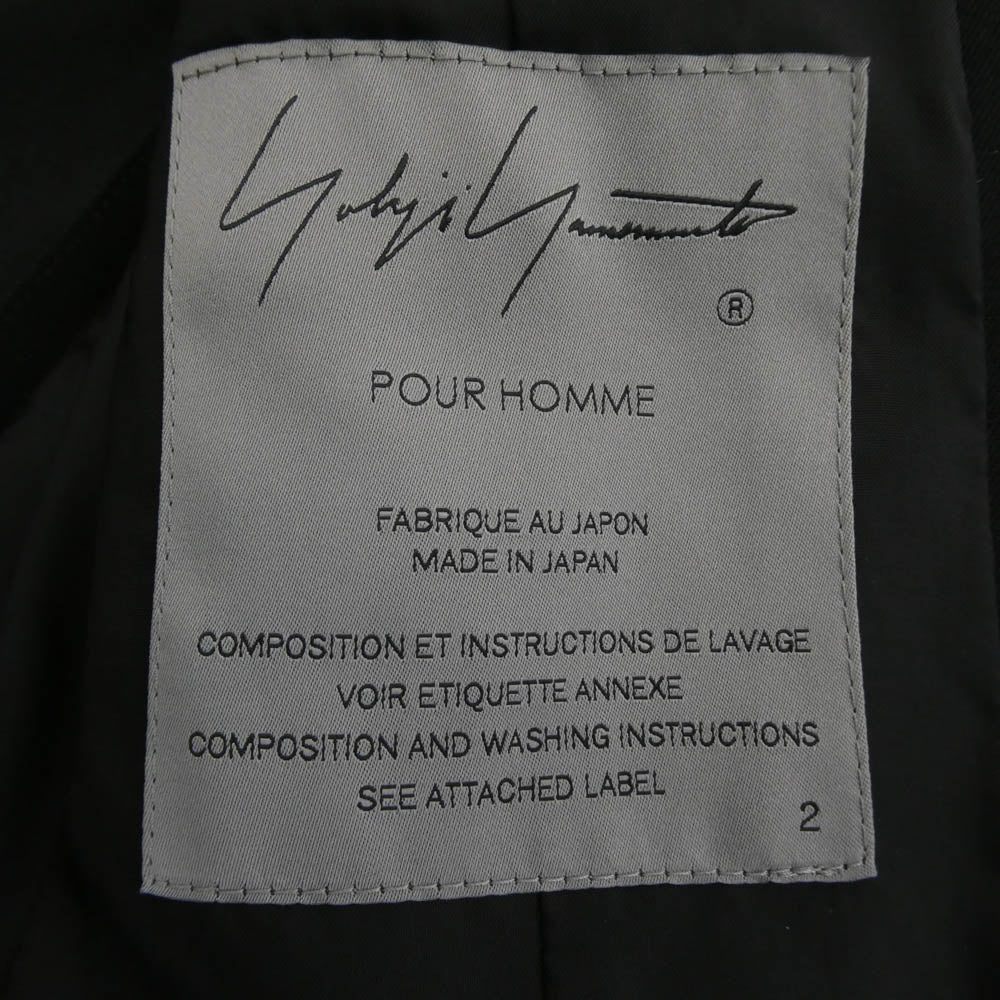 Yohji Yamamoto POUR HOMME ヨウジヤマモトプールオム 23SS HZ-J05-100 シワギャバ ノーカラー ロング ジャケット ブラック系 2【中古】