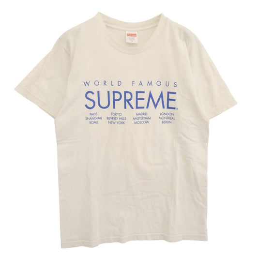 Supreme シュプリーム 15SS World Famous Tee ワールドフェイマス ロゴプリント Tシャツ 半袖カットソー ホワイト系 M【中古】
