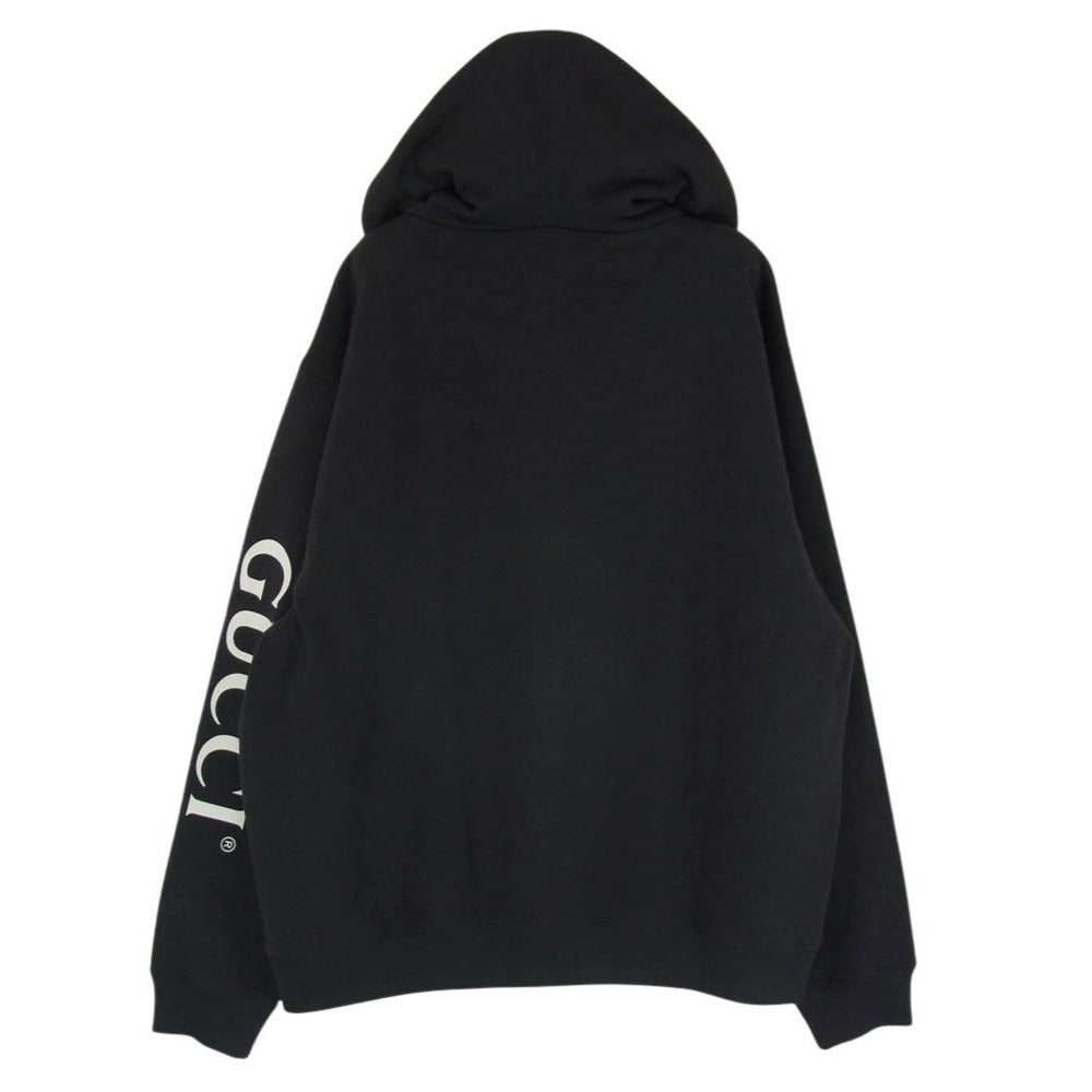 GUCCI グッチ 20aw 627079 アーム ロゴプリント ハーフジップ プルオーバー パーカー スウェット ブラック系 L【中古】