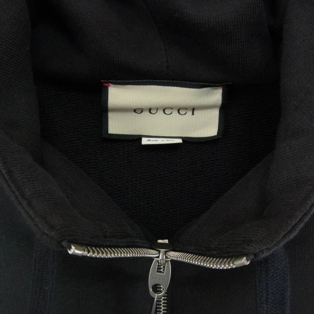 GUCCI グッチ 20aw 627079 アーム ロゴプリント ハーフジップ プルオーバー パーカー スウェット ブラック系 L【中古】