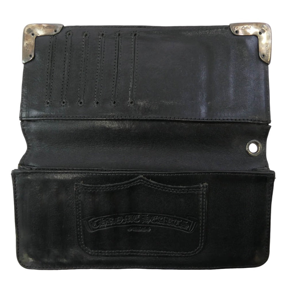 CHROME HEARTS クロムハーツ（原本無） LNG SNGL FLD TIPS シングルフォールド レザー財布 ブラック系 シルバー系【中古】