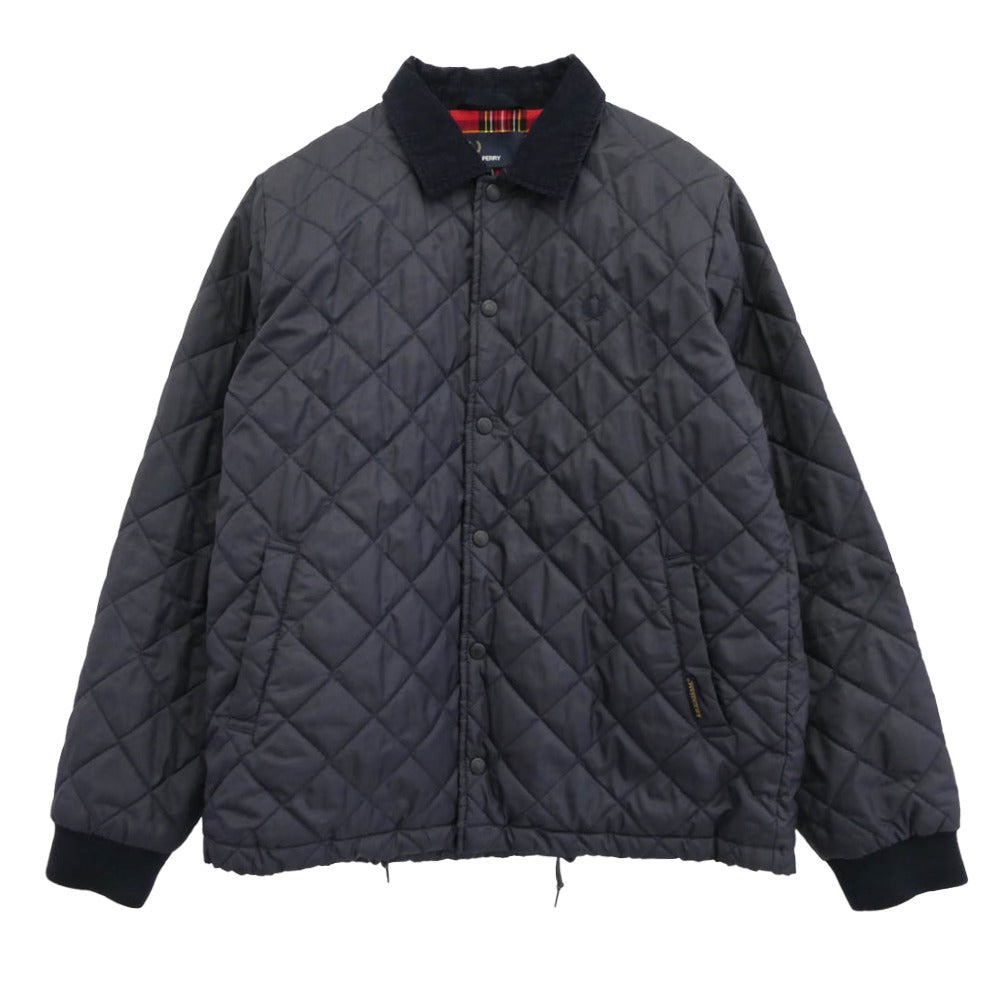 FRED PERRY フレッドペリー SJ5147 x LAVENHAM ラベンハム 英国製 襟コーデュロイ キルティング コーチ ジャケット ネイビー系 M【中古】