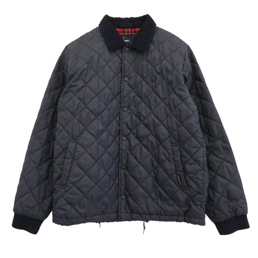 FRED PERRY フレッドペリー SJ5147 x LAVENHAM ラベンハム 英国製 襟コーデュロイ キルティング コーチ ジャケット ネイビー系 M【中古】