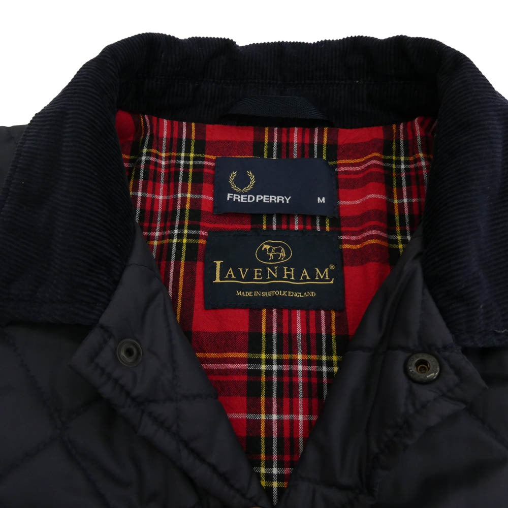 FRED PERRY フレッドペリー SJ5147 x LAVENHAM ラベンハム 英国製 襟コーデュロイ キルティング コーチ ジャケット ネイビー系 M【中古】