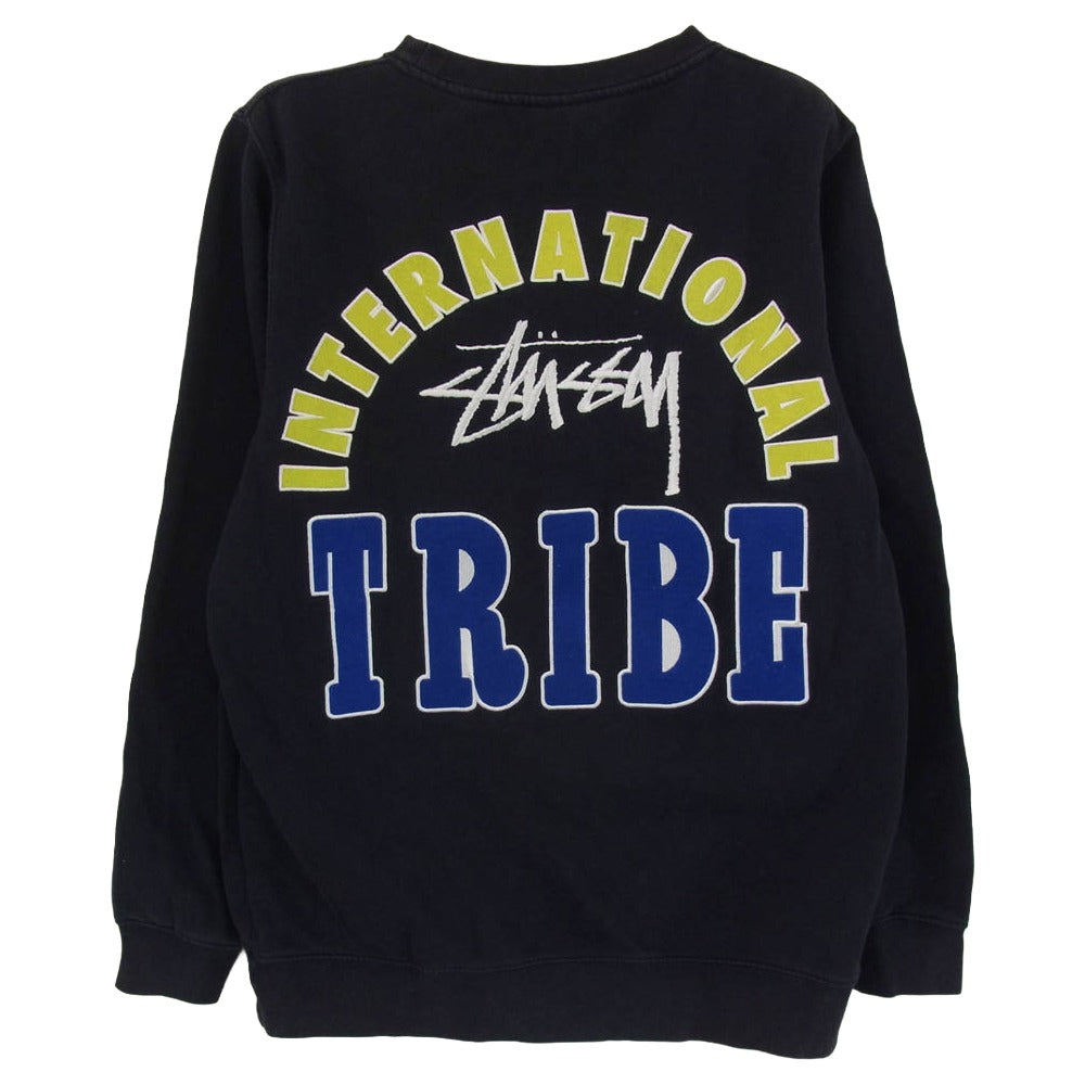 STUSSY ステューシー INTERNATIONAL TRIBE インターナショナルトライブ ロゴ刺繍 バックロゴ クルーネック スウェット トレーナー ブラック系 M【中古】