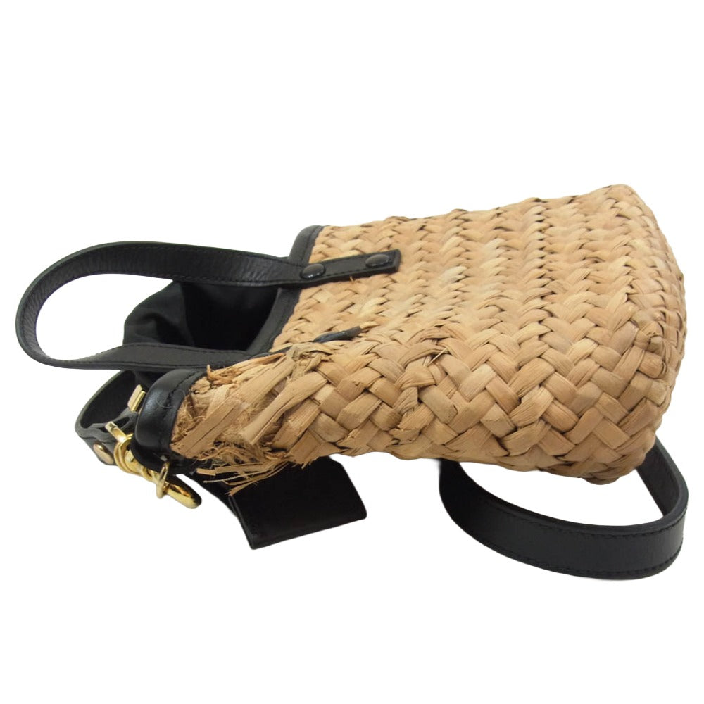 Sacai サカイ 20SS woven style logo patch bucket bag ロゴレザーパッチ かごバッグ 2WAY マルシェ バッグ ブラック系【中古】