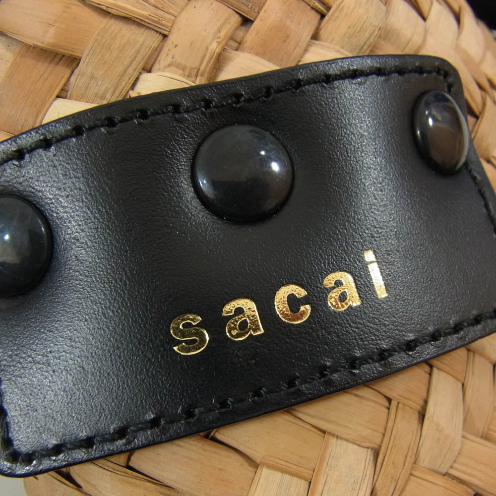 Sacai サカイ 20SS woven style logo patch bucket bag ロゴレザーパッチ かごバッグ 2WAY マルシェ バッグ ブラック系【中古】