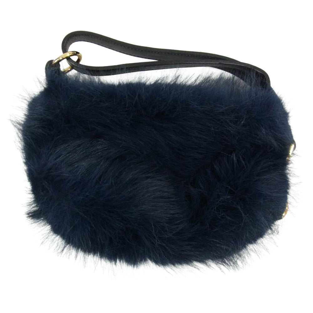 Sacai サカイ Small Pochette Faux Fur フェイクファー ハンドバッグ スモール ポシェット ネイビー系【中古】