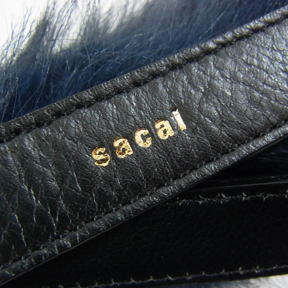 Sacai サカイ Small Pochette Faux Fur フェイクファー ハンドバッグ スモール ポシェット ネイビー系【中古】