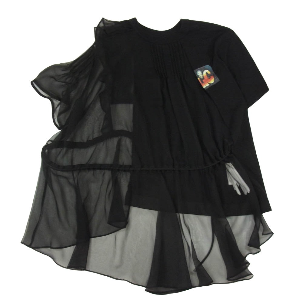 Sacai サカイ 20-05043 プリーツ加工 シフォン ドッキング 半袖 クルーネック Tシャツ ブラック系 2【中古】